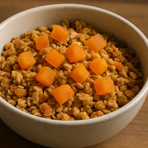 Granola with dried apricot pieces in a bowl